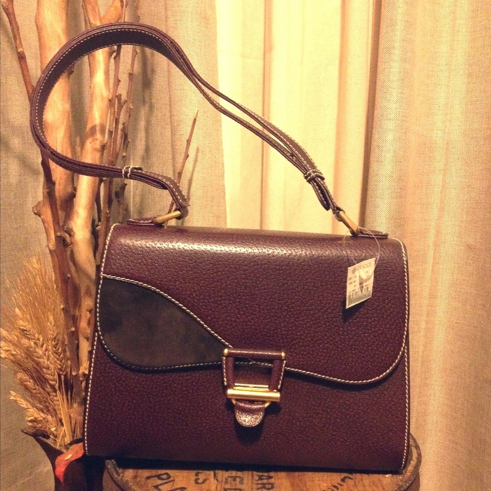 NWT!! VTG. RARE Leather & SUEDE Wine shoulder Bag - Picture 1 of 8